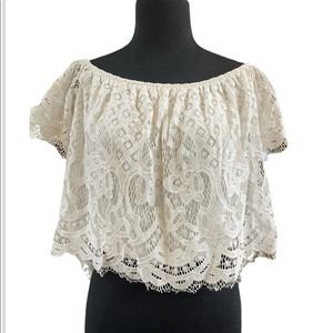 EXPRESS White Lace Crop Top with Lining - Size S
